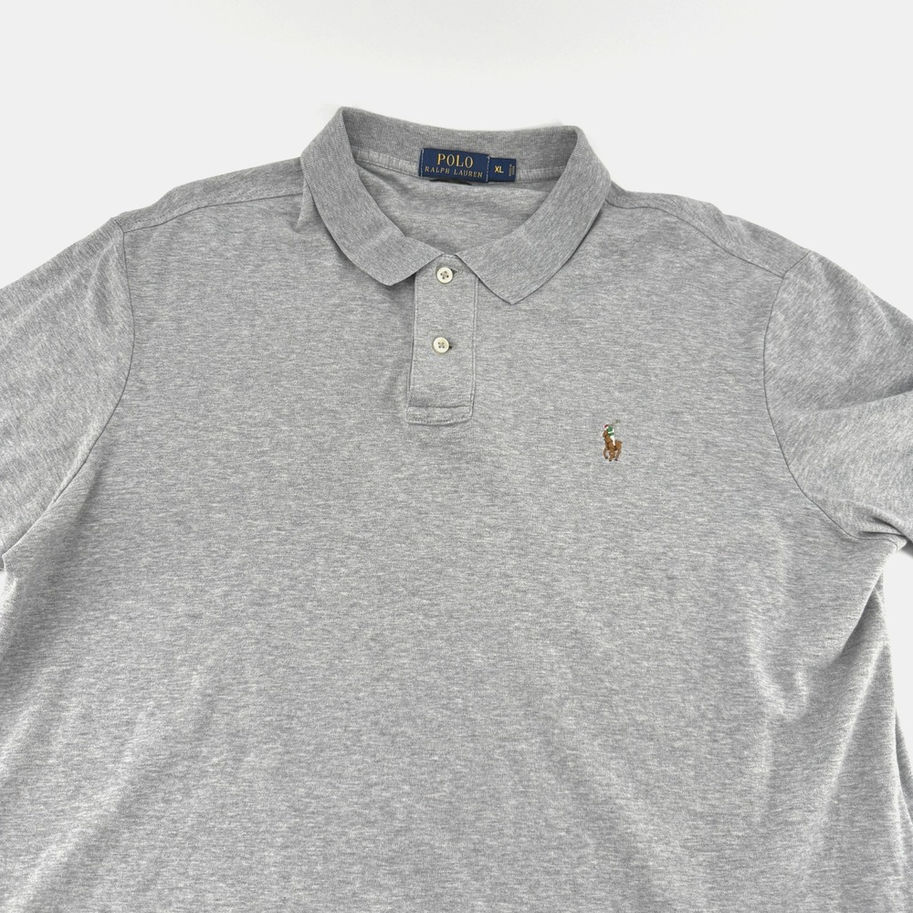 Polo Ralph Lauren Mens XL Pima Soft Touch Shrt Sleeve Gray Flesh Pony Polo Shirt - Picture 1 of 9